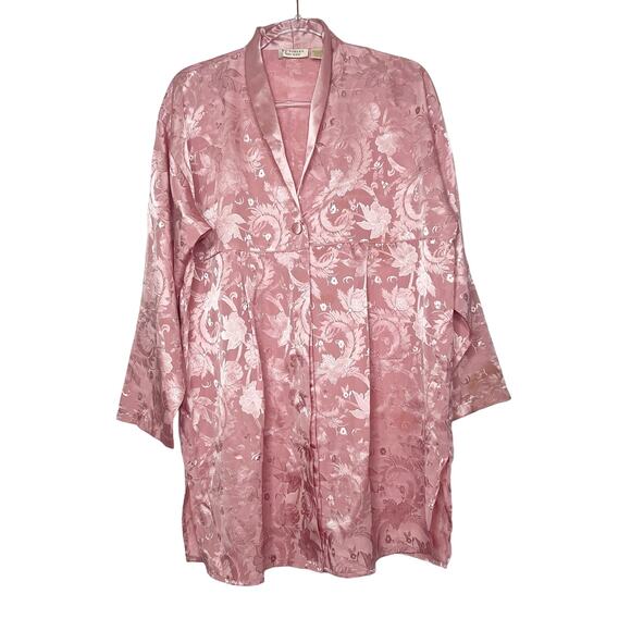 VICTORIA'S SECRET Long Sleeve Button Up Satin Sleep Dress Jacquard Floral Pink M - Picture 1 of 13